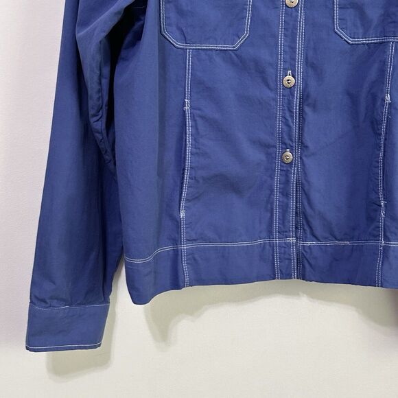 Fresh Produce Jacket Plus 1X Cotton Blue Lightweight Button Front Pockets Chore - Picture 4 of 12